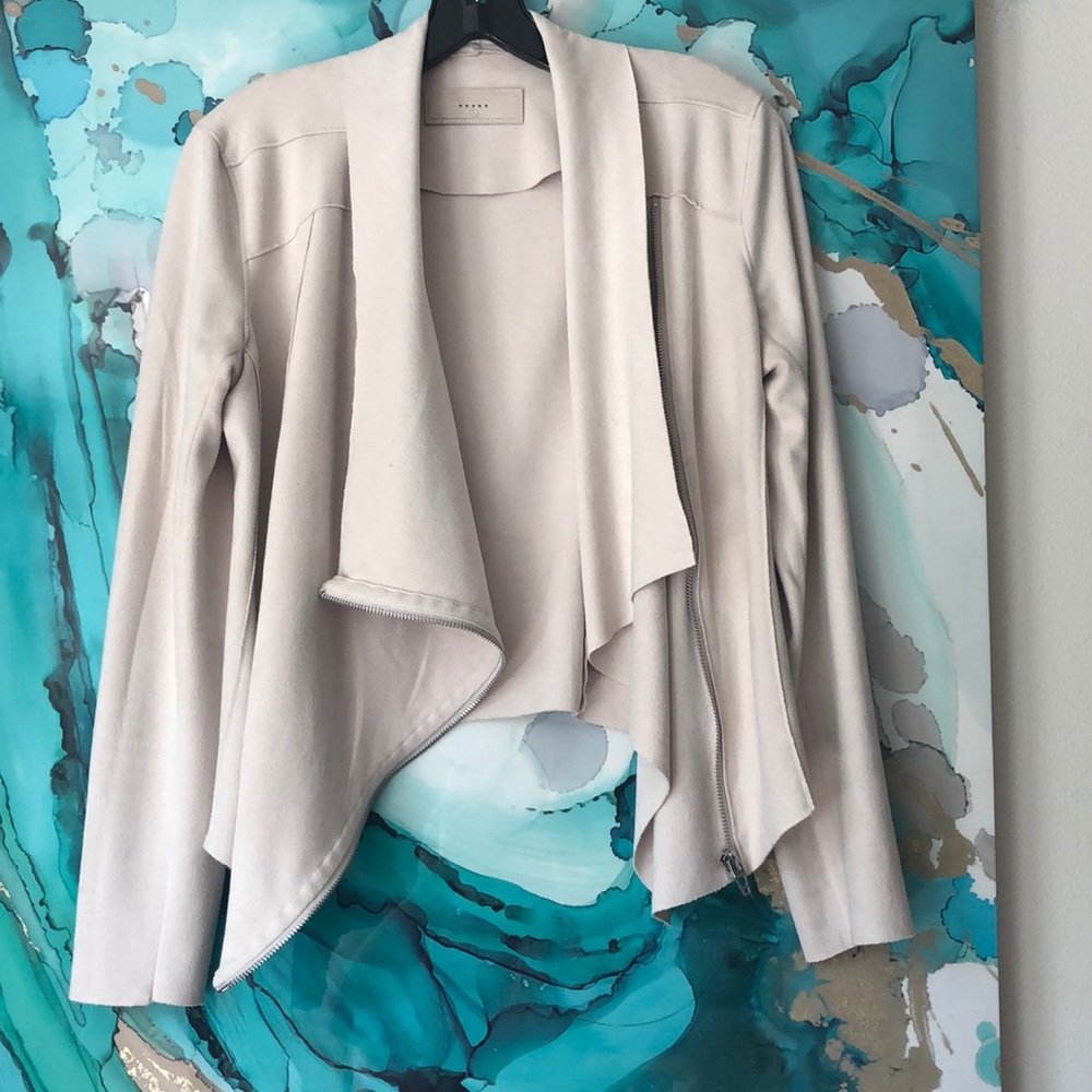 Faux Suede Drape Front Jacket